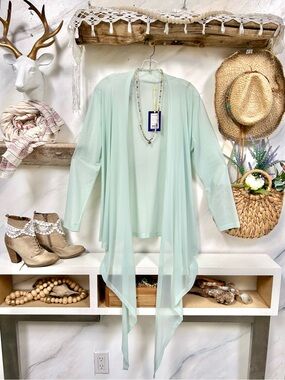 Soft Mint semi sheer boho cover up w resort vacay beach shabby chic vibe